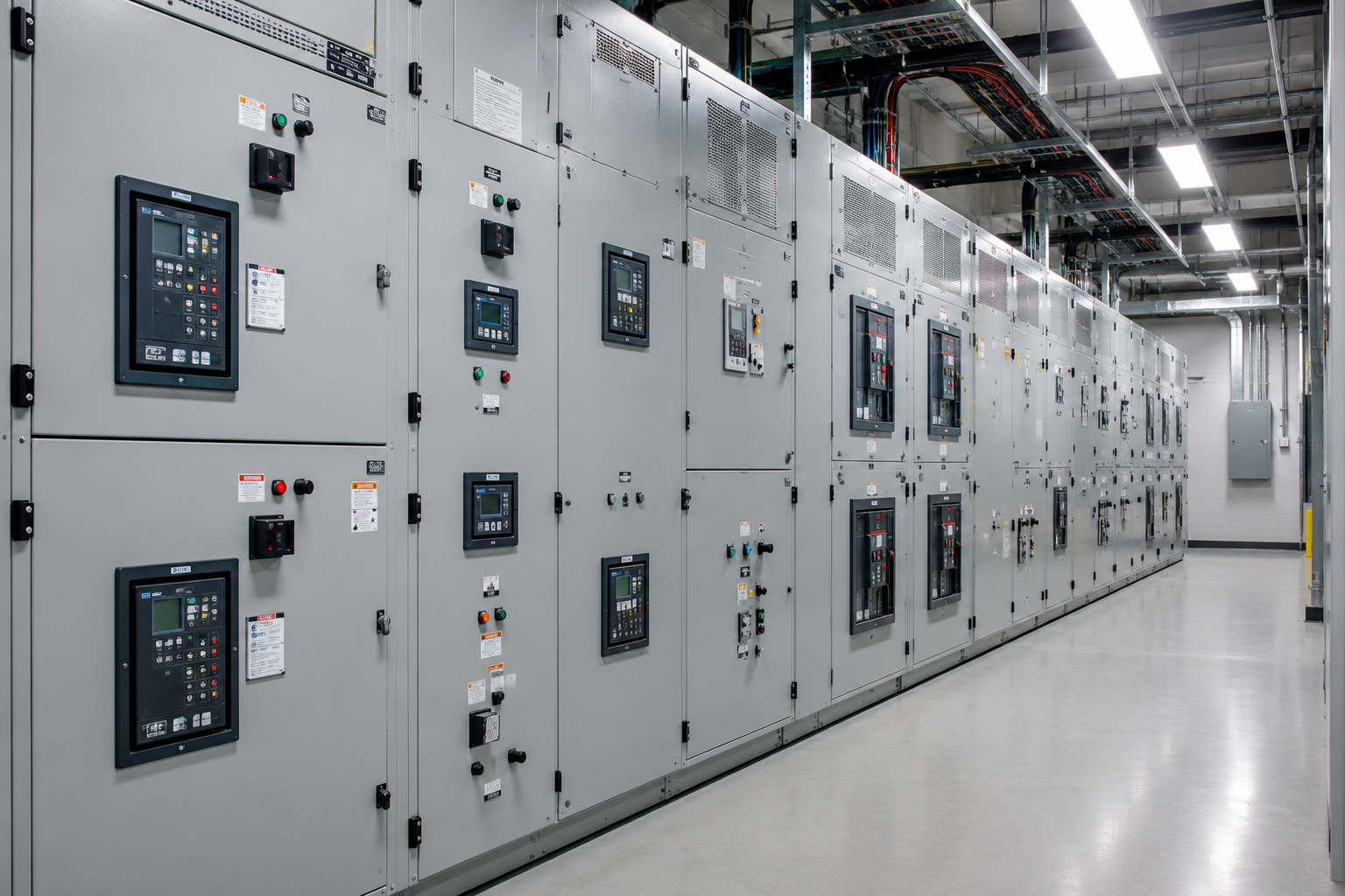 Commercial electrical switchgear in a clean electrical room